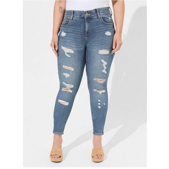 Tall Inseam - Bombshell Skinny Premium Stretch High-Rise Destructed Jeans - Picture 2 of 13